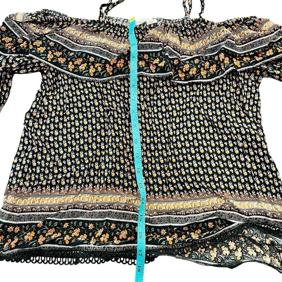 Hagel Crop Top XS Cold Shoulder Multicolor Ruffle Boho Y2K Festival Prairie Chic - Picture 7 of 10